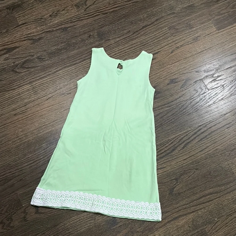 Green Sleeveless Kids Dress with Lace Trim- Size 7